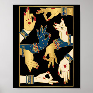 Affiche Mudras de danse classique indienne Bharatanatyam s