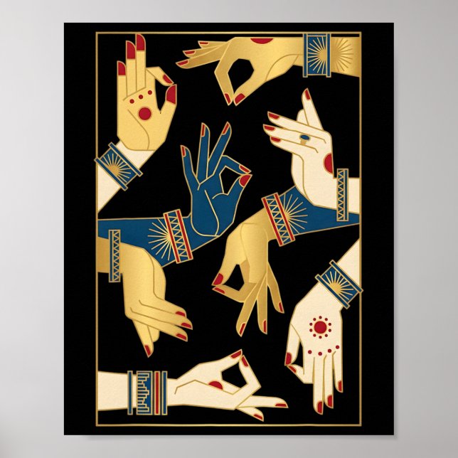 Affiche Mudras de danse classique indienne Bharatanatyam s (Devant)
