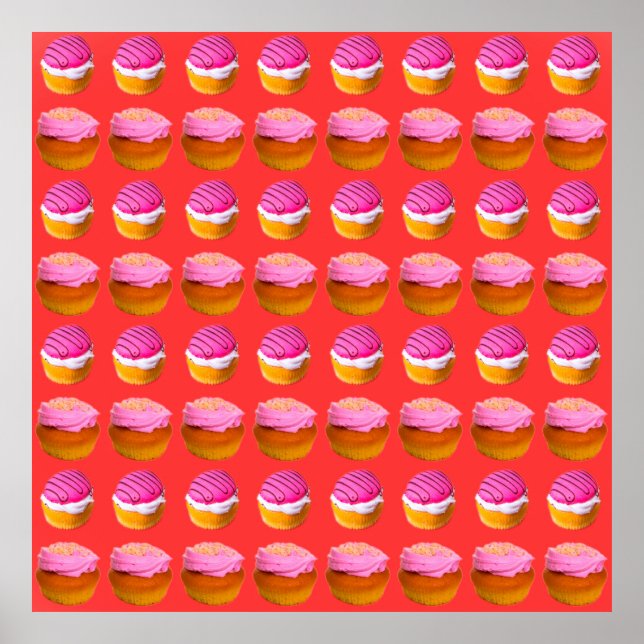 Affiche Muffins, cupcakes à la crème blanche et rose sur u (Devant)
