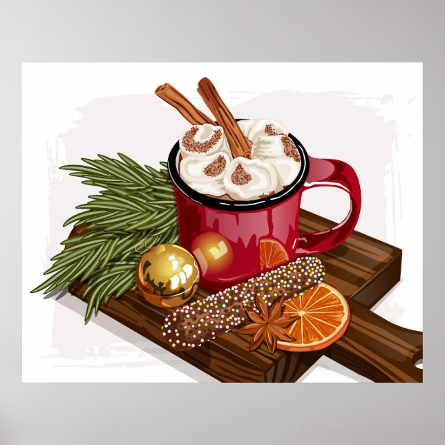 Affiche Mug Chocolat Chaud Rustique Cosy Marshmallow Noël  (Devant)