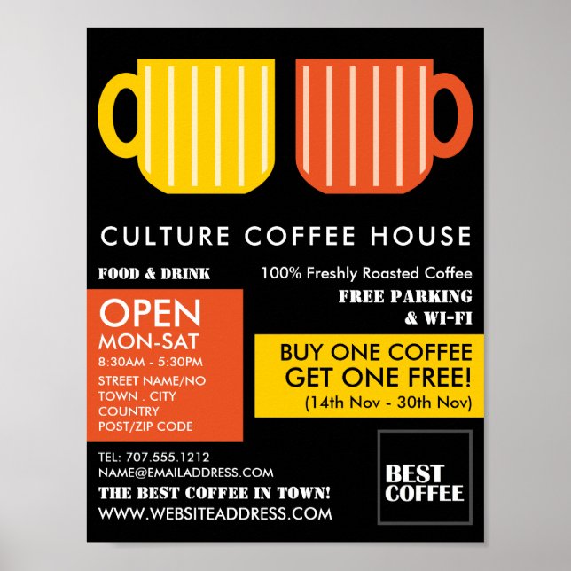 Affiche Mug Pastel tendance Icons Barista, Café, Café, Caf (Devant)