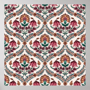 Affiche Mughalart traditionnel sans joint, motif, floral,