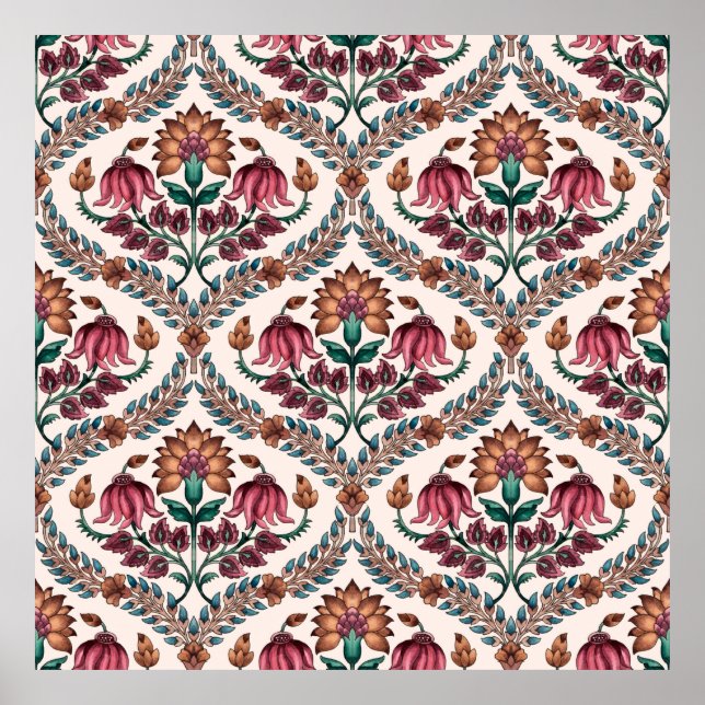 Affiche Mughalart traditionnel sans joint, motif, floral,  (Devant)