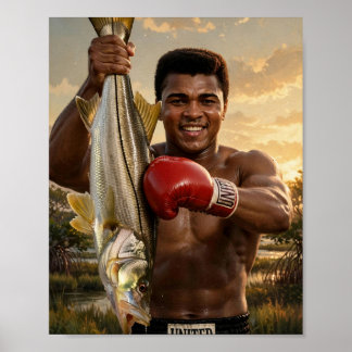 Affiche Muhammad Ali frappant un snook — Art de boxe