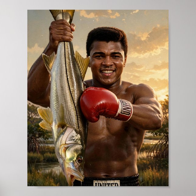 Affiche Muhammad Ali frappant un snook — Art de boxe (Devant)