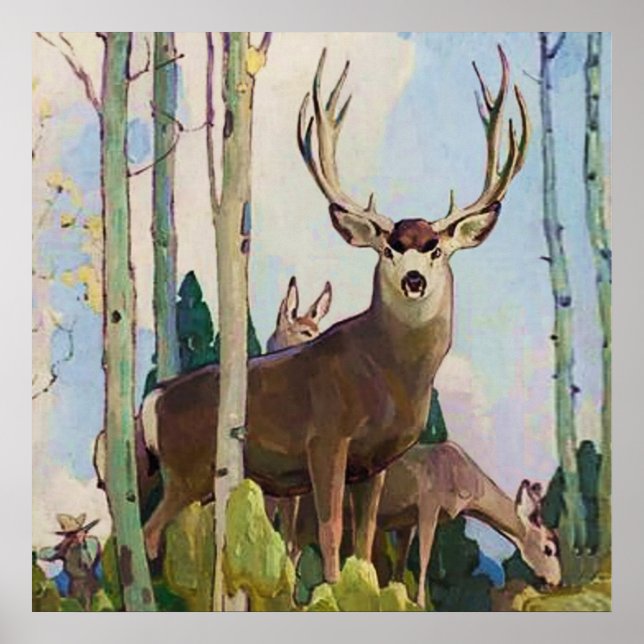 Affiche « Mule Deer Buck et Doe » par W Herbert Dunton (Devant)