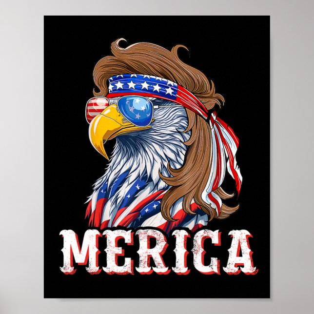 Affiche Mullet de drôle d'aigle 4 juillet Drapeau américai (Devant)