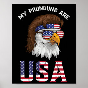 Affiche Mullet Eagle Mes Pronoms Usa 4 Juillet Hommes Femm