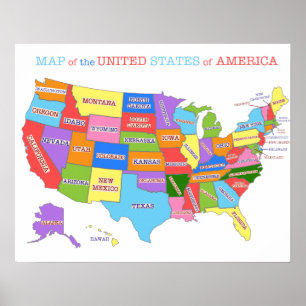 Affiche Multi-Colored Map Of the United States