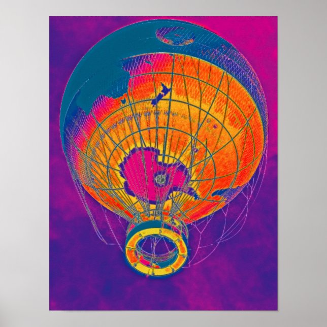 Affiche Multi-coloured World Globe Balloon, Purple Sky (Devant)