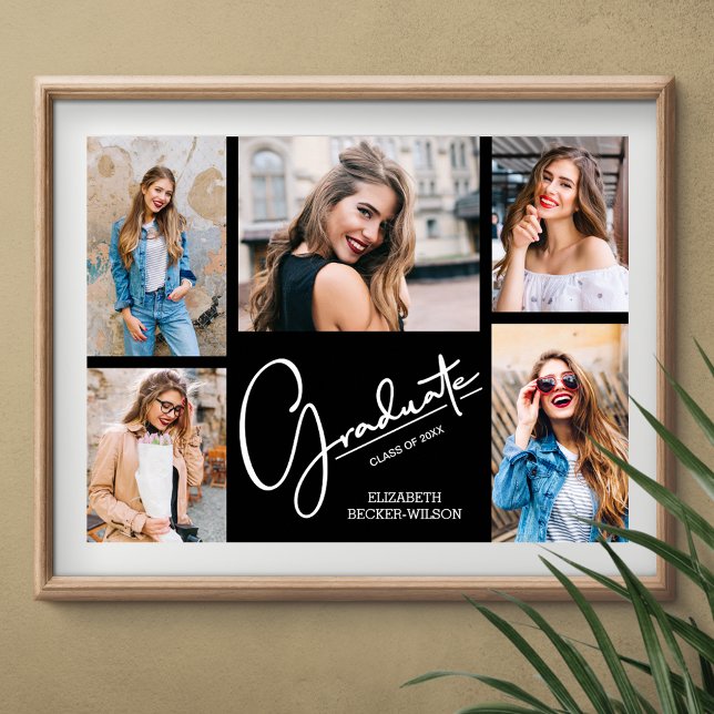 Affiche Multi Photo sur Black Graduation Keepsaké (Personalized multiple photo graduate poster, INSTANT DOWNLOAD and/or PRINTED)
