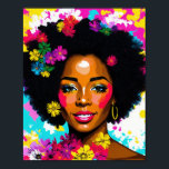 Affiche Multicolore Black Woman Pop Art<br><div class="desc">Cette oeuvre d'art unique présente une belle femme noire aux cheveux afro naturels dans un portrait pop art vibrant avec des fleurs colorées et un arrière - plan abstrait multicolore. Un soupçon d'esthétique les années 70 aux couleurs vives et audacieuses, cet art de beauté mélanine peut égayer n'importe quel endroit...</div>