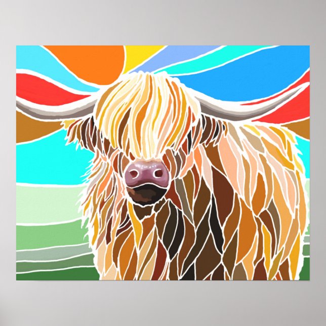 Affiche Multicolore drôle vache des hautes terres (Devant)