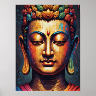 Affiche Multicolore Pixel Art Moderne Bouddha