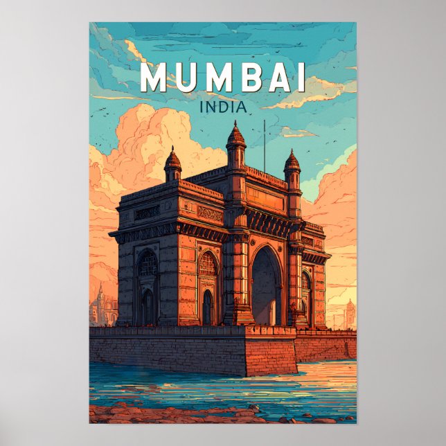 Affiche Mumbai Illustration Voyage Art Rétro Inde (Devant)
