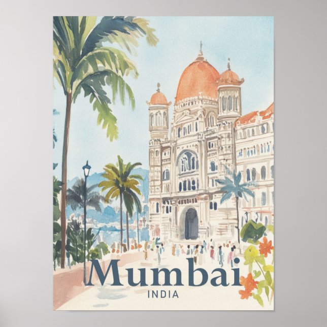 Affiche Mumbai Inde Aquarelle Peinture Voyage (Devant)