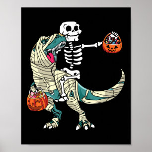 Affiche Mummy à cheval sur un squelette Dinosaure T Rex Ha