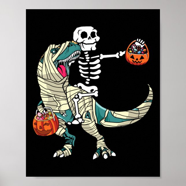 Affiche Mummy à cheval sur un squelette Dinosaure T Rex Ha (Devant)