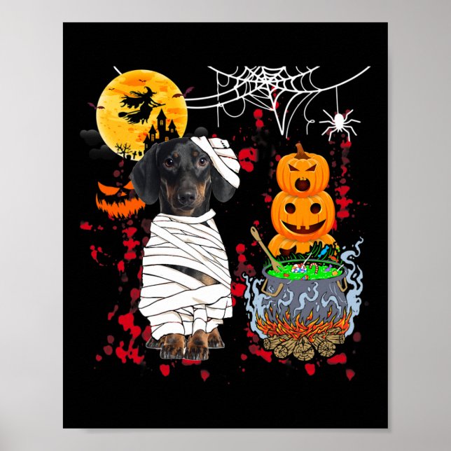 Affiche Mummy Dachshund Chien Halloween Chien Citrouilles  (Devant)