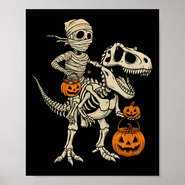 Affiche Mummy Skeleton équitation Dinosaur T Rex Enfants g (Devant)