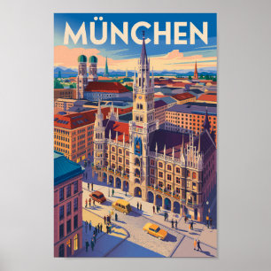 Affiche Munich Allemagne Illustration Voyage Art Vintage