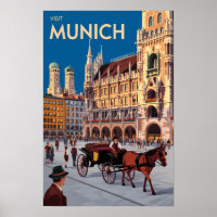 Munich Allemagne Marienplatz Voyage Art Rétro