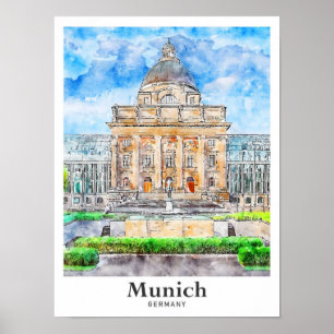 Affiche Munich Allemagne Voyage Aquarelle main tirée