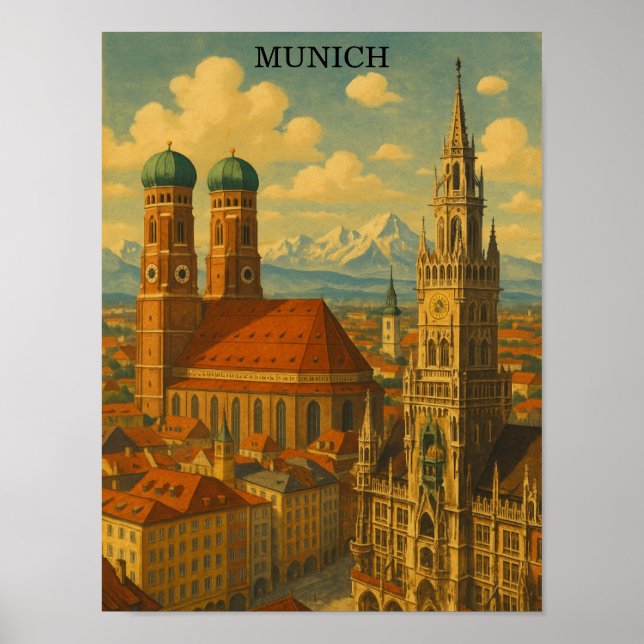 Affiche Munich Bavière Allemagne Vintage voyage (Devant)