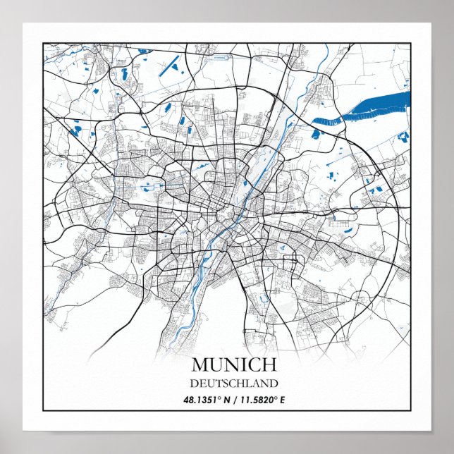 Affiche Munich Deutschland City Map Voyage simple (Devant)