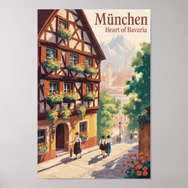 Affiche Munich Germany Bavaria Illustration Travel Art (Devant)