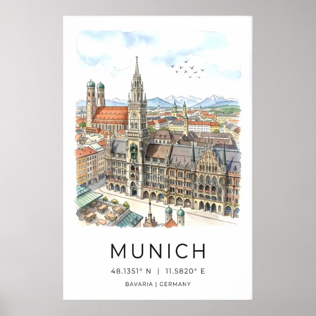 Affiche Munich Skyline Wall Art - Hand-Illustrated (Devant)