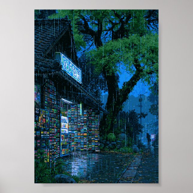 Affiche Mur Cyberpunk Rétro Pixel Art (Devant)