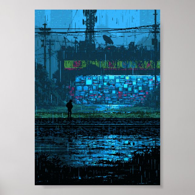 Affiche Mur Cyberpunk Rétro Pixel Art (Devant)