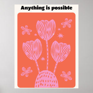Affiche Mur de citation esthétique florale illustrée rose 