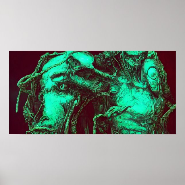 Affiche Mur de créature verte ressemblant à une bête ARt (Devant)