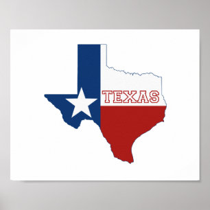 Affiche Mur de drapeau d'état formé par carte du Texas