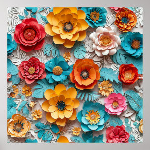 Affiche Mur de fleurs en papier origami arc-en-ciel vibran