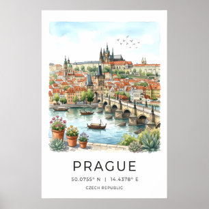 Affiche Mur de la ville de Prague Art Pont Charles, rivièr