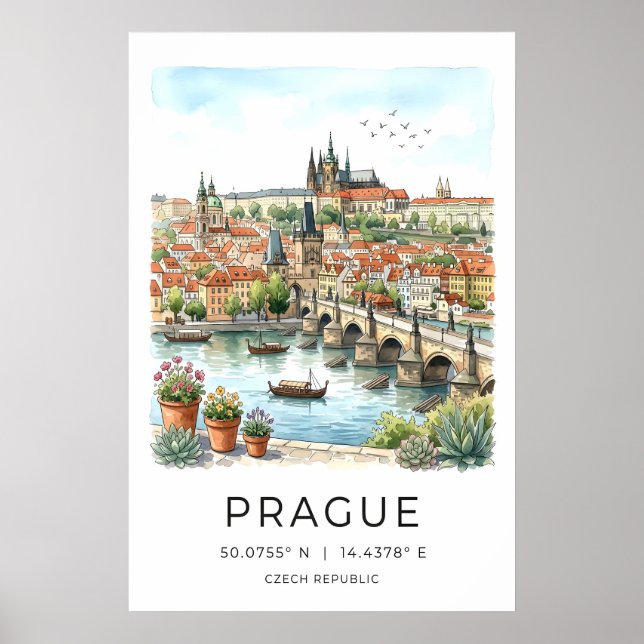 Affiche Mur de la ville de Prague Art Pont Charles, rivièr (Devant)