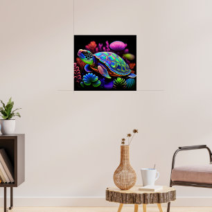 Affiche Mur de tortue de mer psychédélique colorée