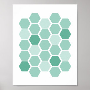 Affiche Mur d'hexagone géométrique bleu turquoise