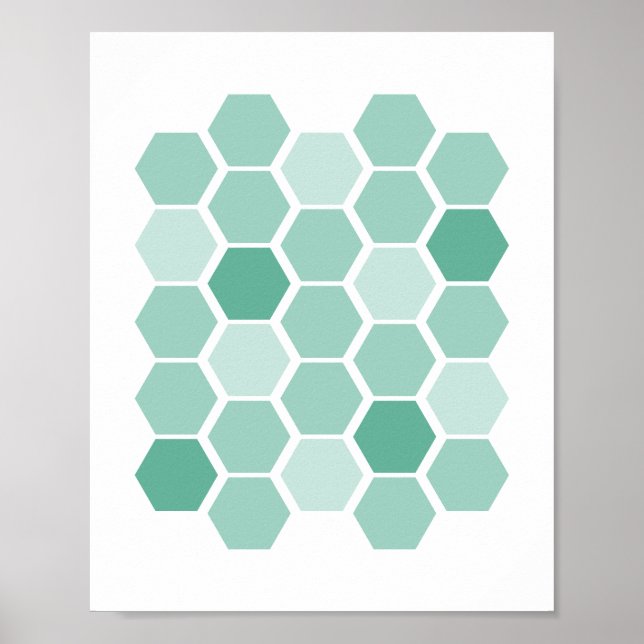 Affiche Mur d'hexagone géométrique bleu turquoise (Devant)