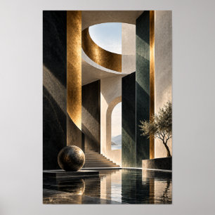 Affiche Mur doré Atrium sculptural Paroi architecturale Ar