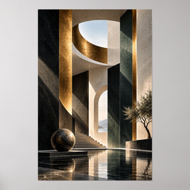 Affiche Mur doré Atrium sculptural Paroi architecturale Ar (Devant)