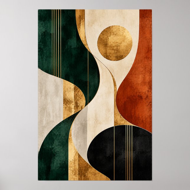 Affiche Mur doré géométrique abstrait cercle de couleur ém (Devant)