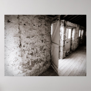 Affiche Mur en pierre rustique avec porte à grange ouverte