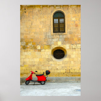 Affiche Mur jaune, scooter rouge Imprimer