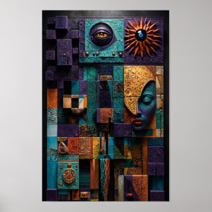 Affiche Mur Mosaïque Oracle Sculptural - Violet sarcelle 3
