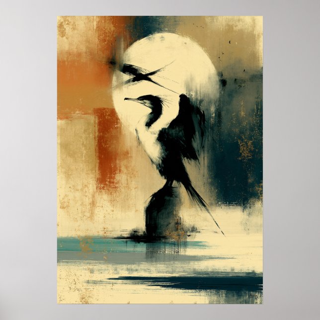 Affiche Mur Perikan japonais Sumi-E Abstrait Pélican (Devant)