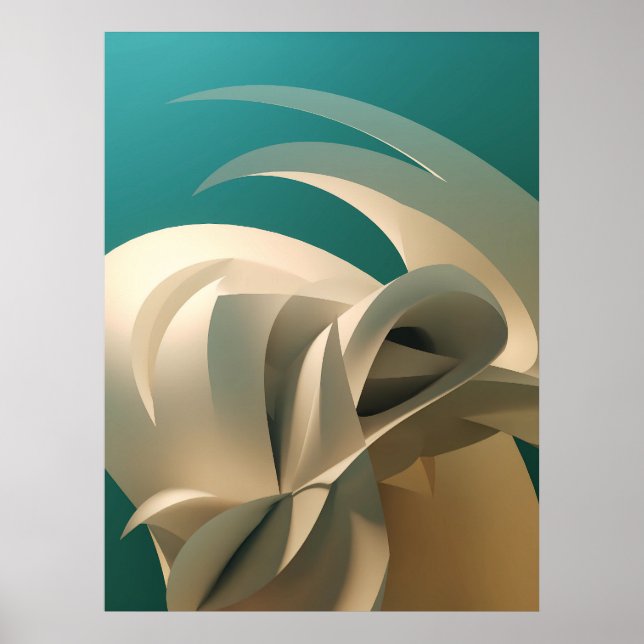 Affiche Mur turquoise et beige abstrait 3D (Devant)